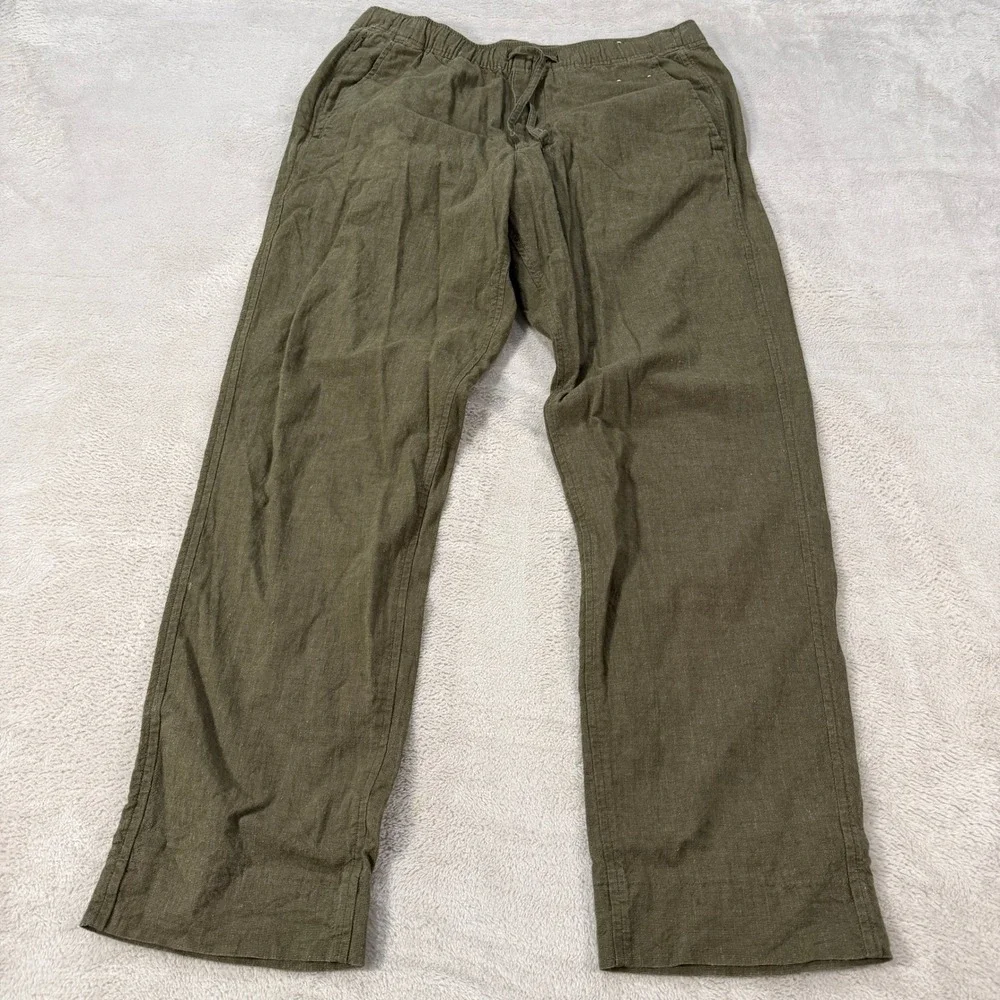 Abercrombie & Fitch Mens Medium Loose Olive Green Cotton Linen Blend Pants EUC